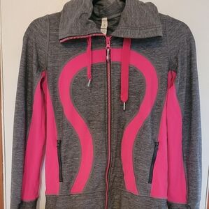 Lululemon in stride jacket womens size 4 logo front pink gray full zip
